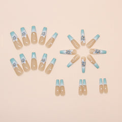 French 3D Orchid Blue Press on Nails 24Pcs Long Ballerina Nails