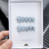 Y2K Metallic Denim Handmade press on Nails / 10Pcs Squoval Nails
