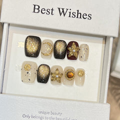 Star Moon Flower Handmade press on Nails / 10Pcs Squoval Nails