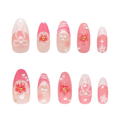 French Pearl on Nails 30Pcs Medium Almond Nails