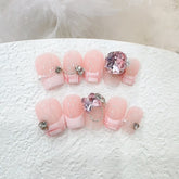 Pink Plaid French Diamond Handmade press on Nails / 10Pcs Squoval Nails