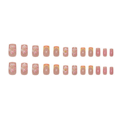 Gradient French 3D Striped Ice Flower Press on Nails 24Pcs Medium Squoval Nails