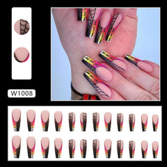 Gradient Spider Web Press on Nails 24Pcs Long Ballerina Nails