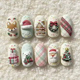 Frosted Christmas Town Presson on Nails 10Pcs Medium Oval Nails