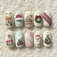 Frosted Christmas Town Presson on Nails 10Pcs Medium Oval Nails
