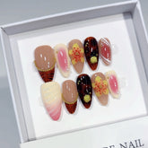Amber Flower Star(Handmade press on nails)/10Pcs Almond Nails