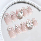 French Pearl Diamond(Handmade press on nails)/10Pcs Oval Nails