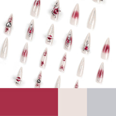 Vampire Red Crystal(Handmade press on nails)/24Pcs Stiletto Nails