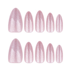 Pink Cat Eye Press on Nails 24Pcs Medium Almond Nails