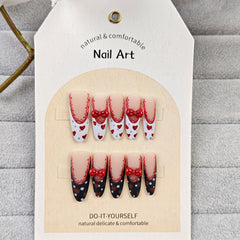 Lace Black Red French(Handmade press on nails)/10Pcs Stiletto Nails