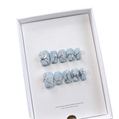 Y2K Metallic Denim Handmade press on Nails / 10Pcs Squoval Nails