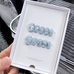 Y2K Metallic Denim Handmade press on Nails / 10Pcs Squoval Nails