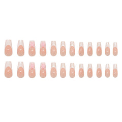 3D French Ice Flower Press on Nails 24Pcs Long Ballerina Nails