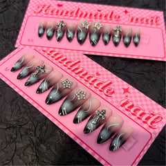 Black Sfumato Cross(Handmade press on nails)/10Pcs Ballerina Nails