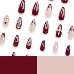 Star Moon Cross Press on Nails 24Pcs Medium Almond Nails