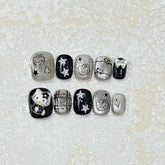 Dark Kitty Cat Eye Handmade press on Nails / 10Pcs Squoval Nails