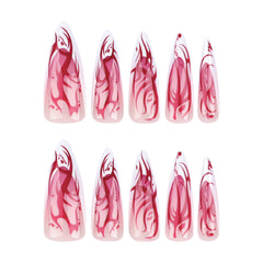 Red Flame French Press on Nails 24Pcs Long Stiletto Nails