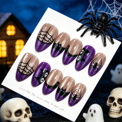 Purple Halloween Presson on Nails 10Pcs Medium Almond Nails