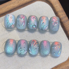 Frosted Mermaid Ocean(Handmade press on nails)/10Pcs Square Nails