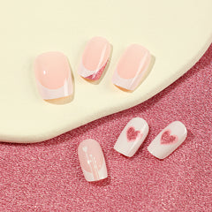 White French Love Press on Nails 24Pcs Medium Squoval Nails