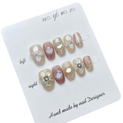 3D Ice Flower Handmade press on Nails / 10Pcs Oval Nails