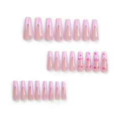 Pink French love stars Press on Nails 24Pcs Long Ballerina Nails