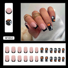 Pumpkin Ghost Press on Nails 24Pcs Medium Squoval Nails