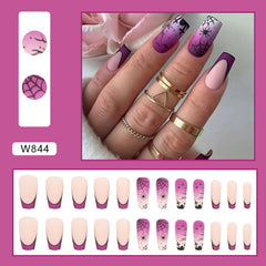 Purple Spider Web Press on Nails 24Pcs Medium Squoval Nails