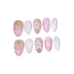 3D Flower Shell Ocean Handmade press on Nails / 10Pcs Almond Nails