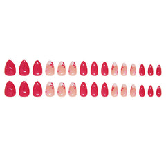 French Red Flower Press on Nails 24Pcs Short Almond Nails