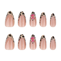 Leopard 3D Flower Press on Nails 24Pcs Medium Almond Nails
