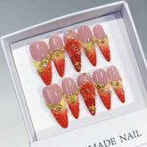 Shell Flame Red(Handmade press on nails)/10Pcs Stiletto Nails