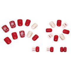 Cute Elk Press on Nails 24Pcs Short Squoval Nails