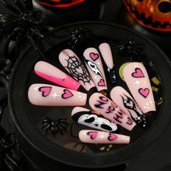 Ghost Love Flame Press on Nails 24Pcs Long Ballerina Nails