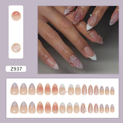 French 3D Flower Butterfly Purple Press on Nails 24Pcs Short Almond Nails