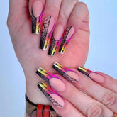 Gradient Spider Web Press on Nails 24Pcs Long Ballerina Nails