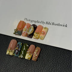 Vintage Manor 3D(Handmade press on nails)/10Pcs Square Nails
