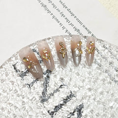 Golden Snake with Diamond Cat Eye(Handmade press on nails)/10Pcs Stiletto Nails