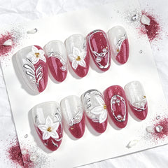 Gilt Magnolia Presson on Nails 10Pcs Medium Almond Nails