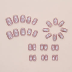 Cat Eye Snowflake Christmas Press on Nails 24Pcs Medium Squoval Nails