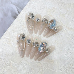 Cat's Eye Ombre Diamond Handmade press on Nails / 10Pcs Stiletto Nails