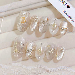 Golden Cat Cat Eye(Handmade press on nails)/10Pcs Oval Nails