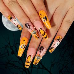 Spider Ghost Press on Nails 24Pcs Long Ballerina Nails