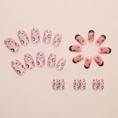 French Blush Leopard Cat Eye Press on Nails 24Pcs Medium Oval Nails