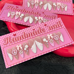 Camellia Bow Pearls(Handmade press on nails)/10Pcs Almond Nails