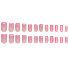 French Aurora Shells Pink Press on Nails 24Pcs Medium Squoval Nails