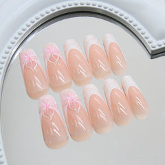 3D French Ice Flower Press on Nails 24Pcs Long Ballerina Nails