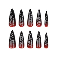 3D Devil Red Press on Nails 24Pcs Long Stiletto Nails