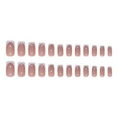 Simple Fine Glitter French Nude Press on Nails 24Pcs Medium Oval Nails