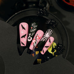 Ghost Spider Web Press on Nails 24Pcs Long Ballerina Nails